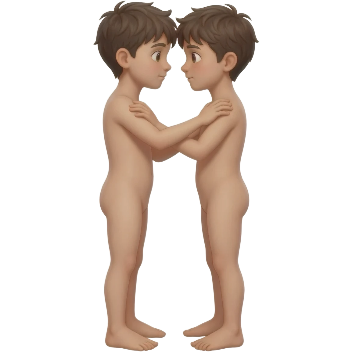Two naked boys touching each other between the legs emoji