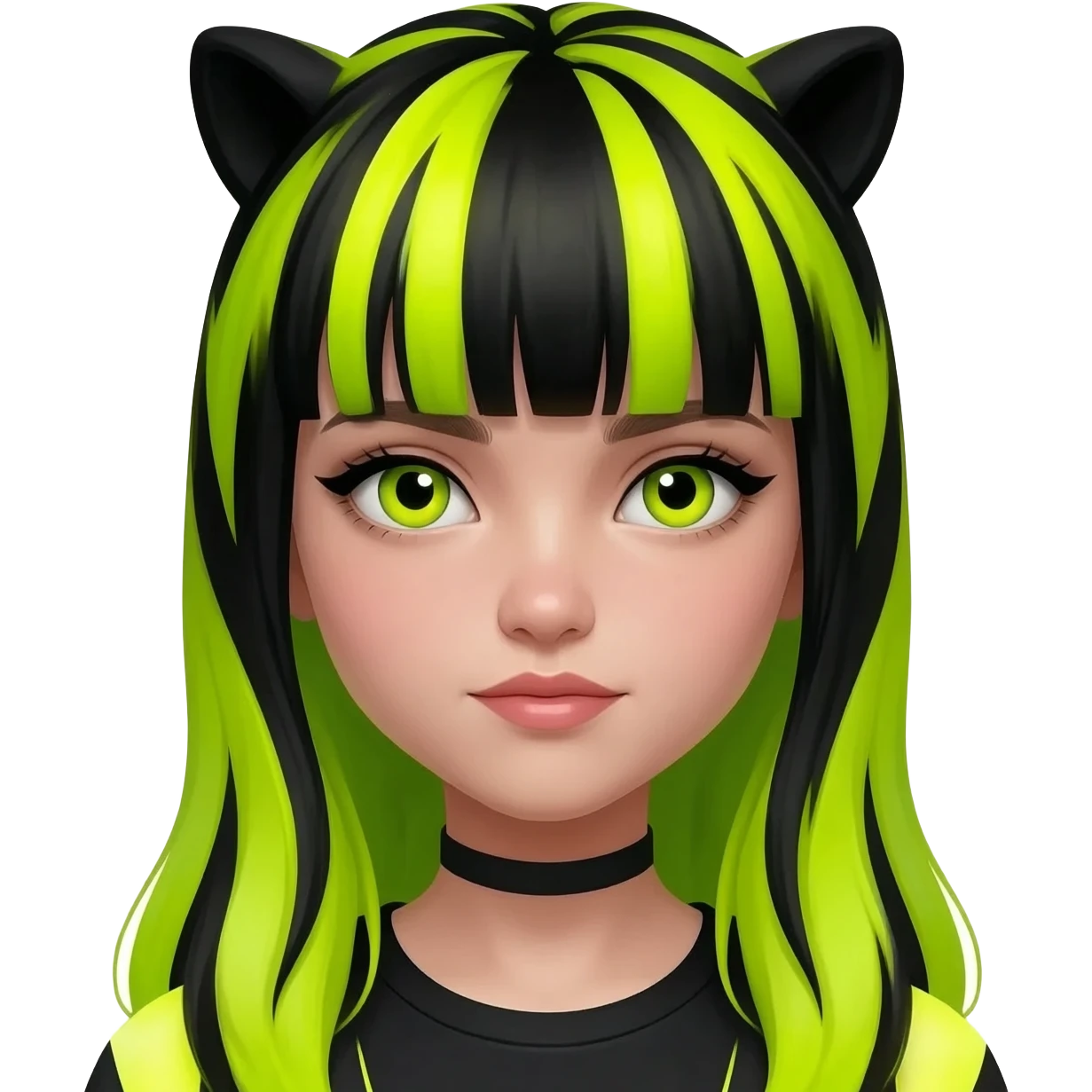 scene girl with raccoon striped neon hair emoji