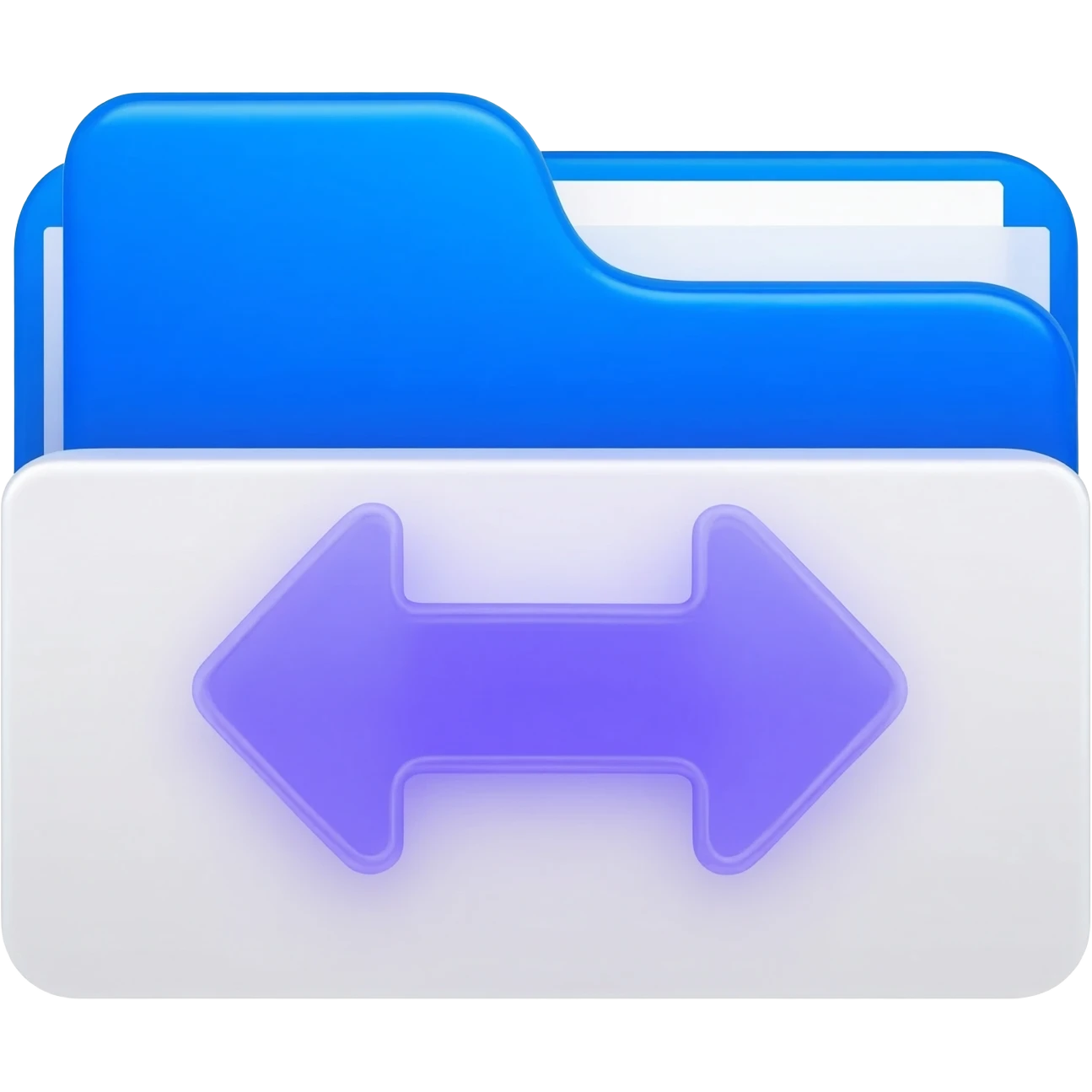 "A blue digital folder placed over a regular file folder, with a soft purple glow effect and an arrow indicating file upload and download." emoji