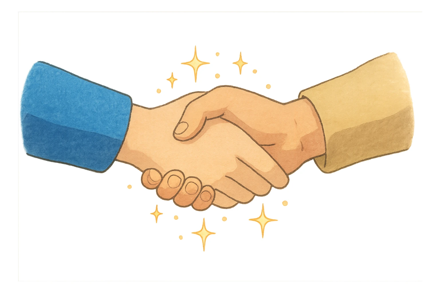 two hands shaking with sparkles, ghibli style sticker