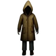 An icon representing a horror game, inspired by Silent Hill 2. The design features a foggy, eerie street with a shadowy figure in the distance. Creepy, dim lighting and dark, abandoned buildings set the tense atmosphere. Transparent background enhances the unsettling mood. emoji