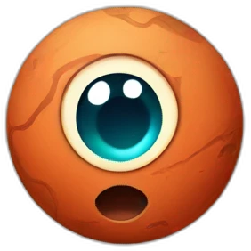 planet Mars with a cartoon calm face with big feminine eyes emoji