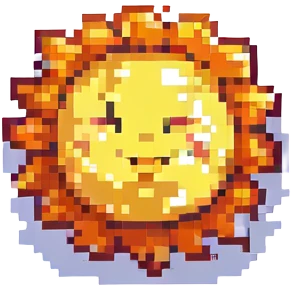 a cheerful sun in pixel art style emoji