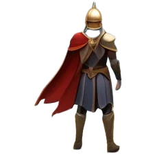 An icon featuring a hero with a closed visor, standing in a majestic, mystical landscape, inspired by RPGs like Elden Ring. The design includes a stunning, ethereal background with towering castles and distant mountains, symbolizing the adventure and mystery. Transparent background emoji