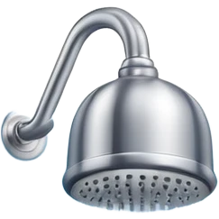 "A clean emoji icon of a silver shower head running with blue water falling downward in streams and steam wisps rising, minimal flat design, bright and refreshing colors, transparent background" emoji