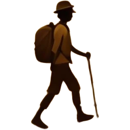 
una mezcla de sol + montaña + caminante estilo petroglifo emoji