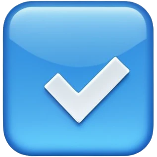 Make a symbol with a tilted blue colored square with a tick mark inside it in the middle. Make the edge of the square sharp. emoji