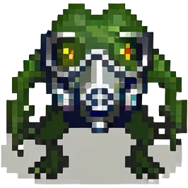 a frog wearing a gas mask, lurking in the shadows like a stalker emoji