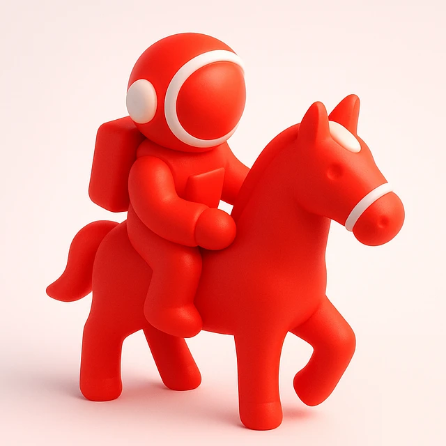 astronaut on horseback with stars in background