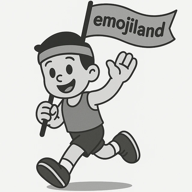 happy runner waving a flag that says 'emojiland'