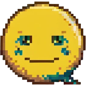 yellow smiley face pixel art with question mark eyes and a dotted line frown emoji