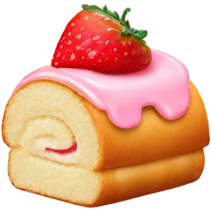 vanilla roll cake with strawberry cream and one strawberry on top emoji