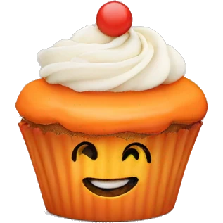 orange cupcake with happy face on the icing emoji
