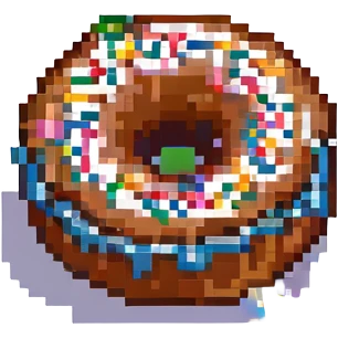 pixel art donut with chocolate icing and colorful sprinkles emoji
