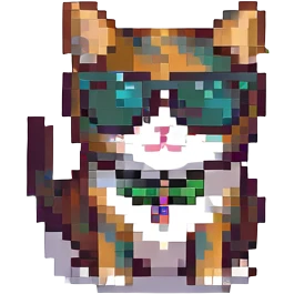 cat wearing sunglasses, retro pixel art style emoji
