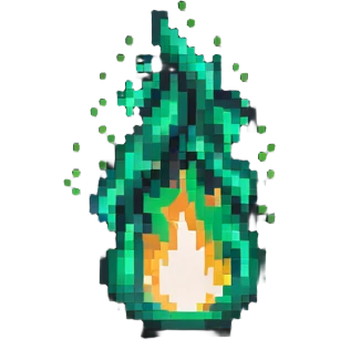green flame pixel art emoji