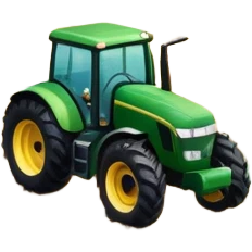 An icon featuring a vibrant rural landscape with a tractor plowing fields, inspired by Farming Simulator 22. The design includes lush green fields, a barn, and a scenic countryside with trees and mountains in the distance. Transparent background emoji