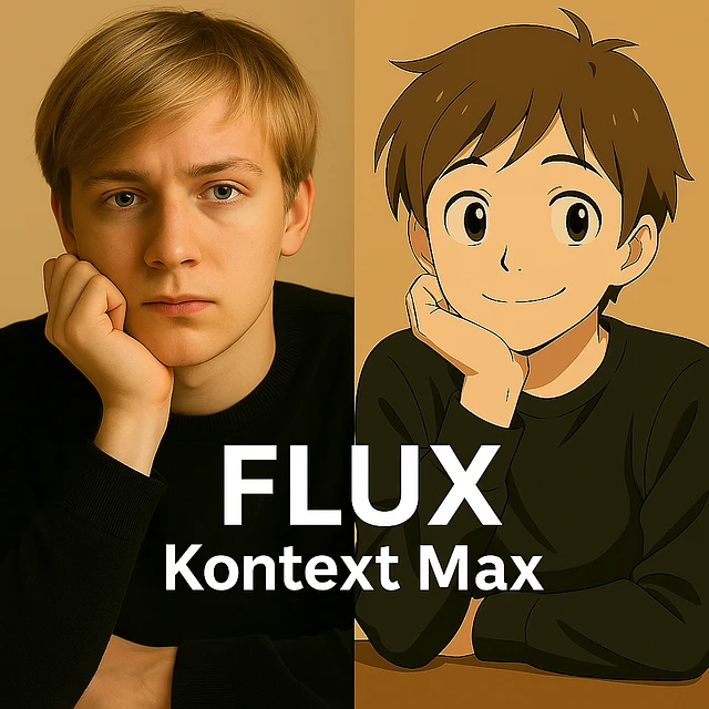 same similar image but chnage the text to "Flux Kontext Max", change people and pose too