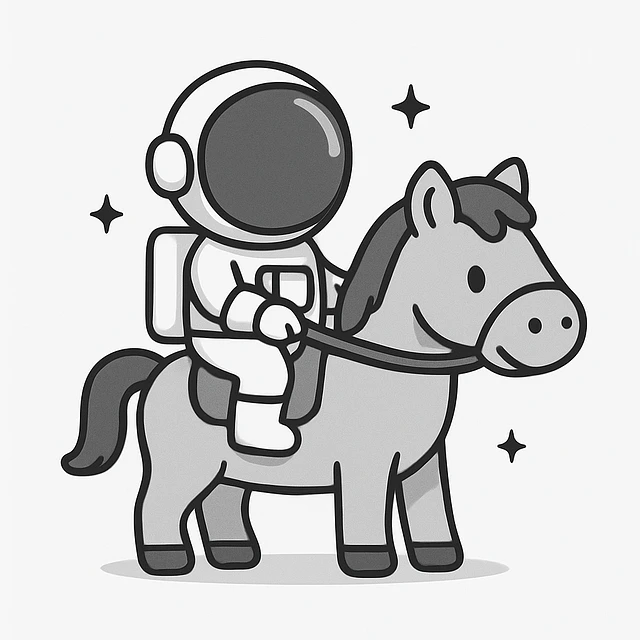 astronaut on horseback with stars in background