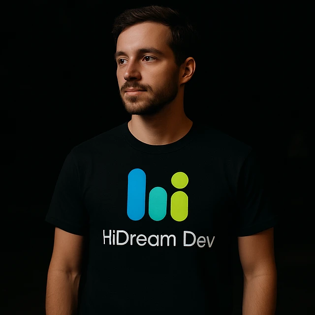 man wearing tshirt with this logo, dark night background with dim 