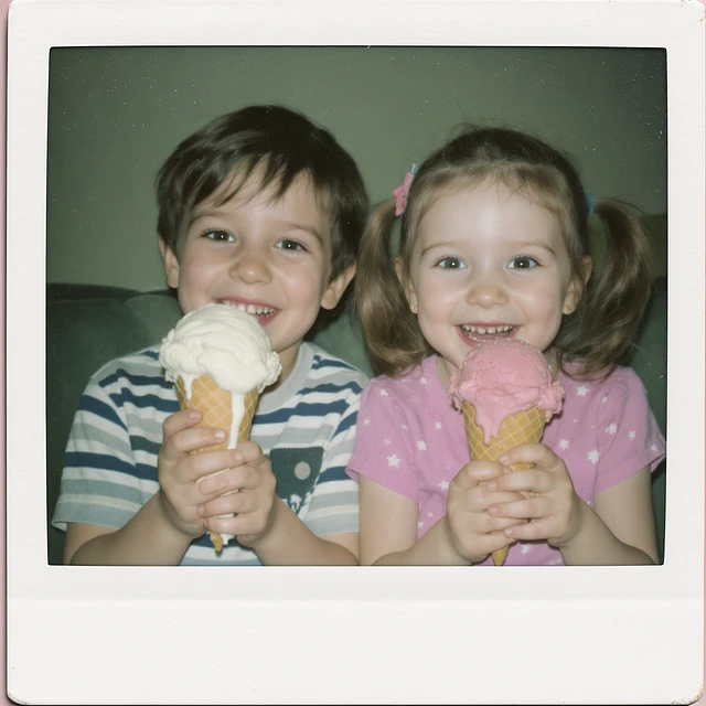happy children with melting ice cream cones