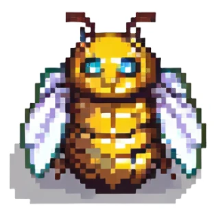 pixel art bee with a tiny helmet and shield sticker