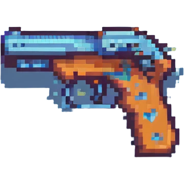 blue heart pistol, pixel art style, simple and retro emoji