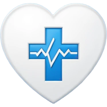 Minimal medical AI logo emoji, heart or shield shape, broken ECG line stylized as letters AI, flat vector style, clean modern healthcare design, blue and white, trustworthy, simple emoji