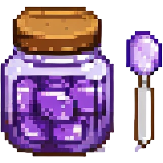 pixel art grape jelly, small jar with purple jelly and a tiny spoon emoji