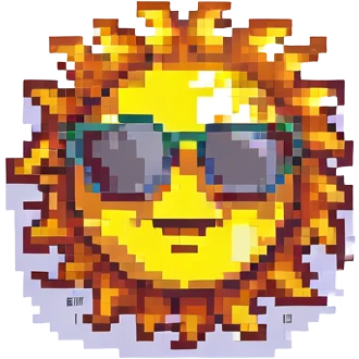 pixel art of a smiling sun with sunglasses emoji