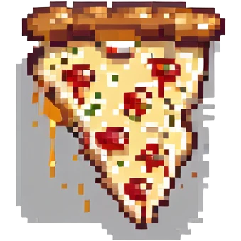 pixel art slice of pizza with melting cheese and pepperoni, retro video game style emoji