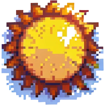 A sun illustrated in a pixel art style, reminiscent of retro video games emoji