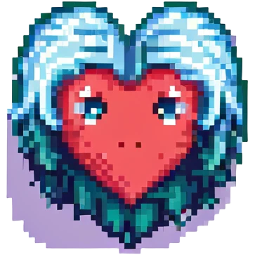 pixel art style heart with emo hair and sad eyes emoji