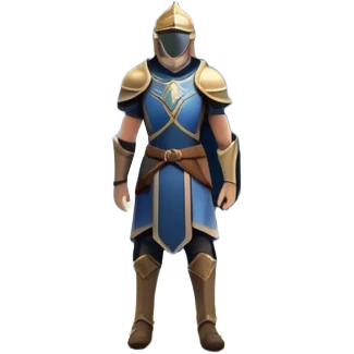 An icon featuring a hero with a closed visor, standing in a majestic, mystical landscape, inspired by RPGs like Elden Ring. The design includes a stunning, ethereal background with towering castles and distant mountains, symbolizing the adventure and mystery. Transparent background emoji