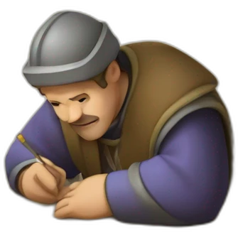 medieval architect working, overseeing a floor plan laid out on a piece of paper emoji