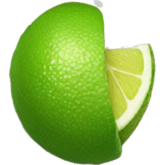 Green glossy lips biting into a lime emoji