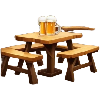Cinematic Realistic Biergarten Pop Culture Emoji, showcasing a charming outdoor beer garden scene rendered with rustic details and inviting, soft lighting. emoji