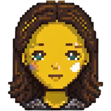 microscopic belle face icon, 20x20 pixels only, brown dot for hair, yellow dot for dress, absolute bare minimum emoji