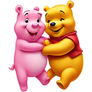 Winnie the Pooh and Piglet with sparkles in a pink heart emoji