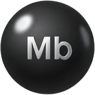 Black Ball with MB written on it. Nothing else no holes. emoji