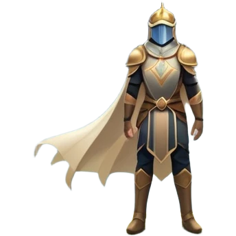 An icon featuring a hero with a closed visor, standing in a majestic, mystical landscape, inspired by RPGs like Elden Ring. The design includes a stunning, ethereal background with towering castles and distant mountains, symbolizing the adventure and mystery. Transparent background emoji