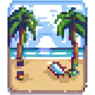 beach tennis pixel art, retro video game style, rackets and ball on sand emoji