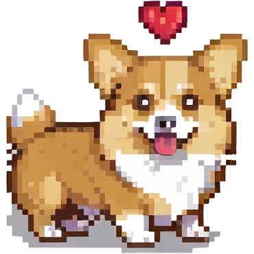 A corgi with a heart next to him emoji