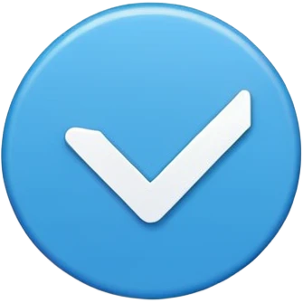 Simple blue circle check mark badge, minimal flat style, transparent bg --ar 1:1 emoji