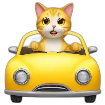 Cat driving yellow car on bed emoji