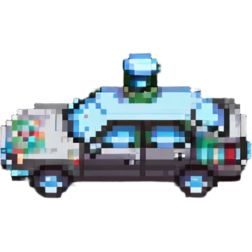 pixel art of a car swerving with a bottle nearby, representing drunk driving emoji