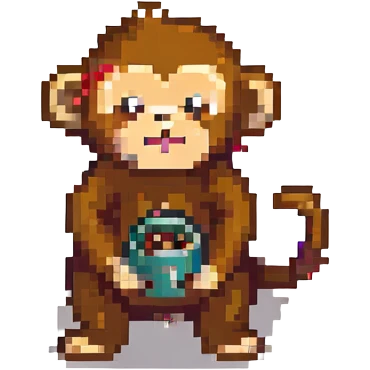 cute monkey throwing poop, pixel art style, minimal details emoji