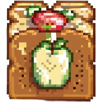 a slice of toast with apple slices on top, pixel art style emoji