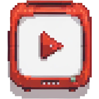 YouTube logo, pixel art style, retro, red and white, low-res icon emoji