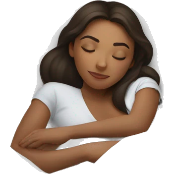 Brunette girl sleeping on white bed emoji